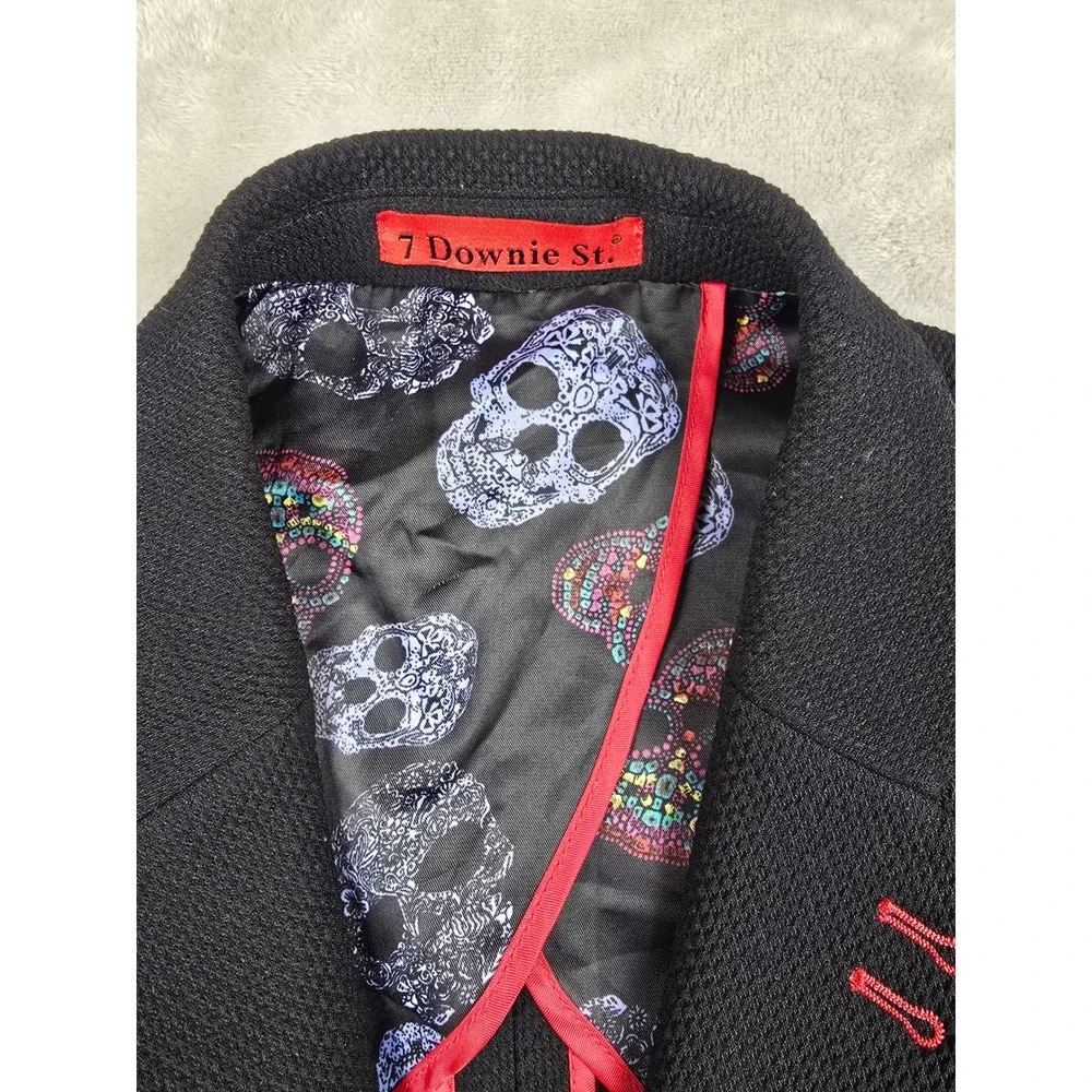7 Downie St Sport Coat Mens 38R Black Skull Lining Textured Two Button Blazer